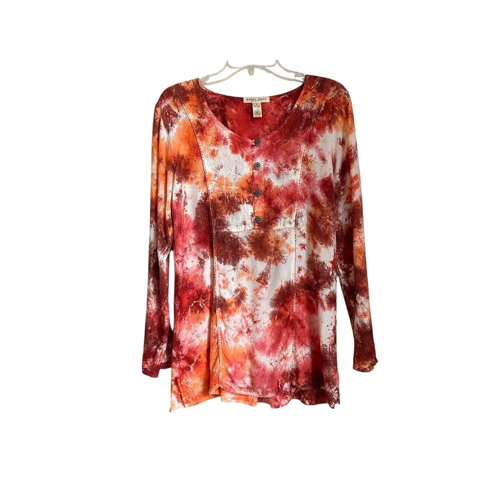 3/$20💥 Studio West Apparel Women's Tie-Dye Long Sleeve Top Boho Embroidered